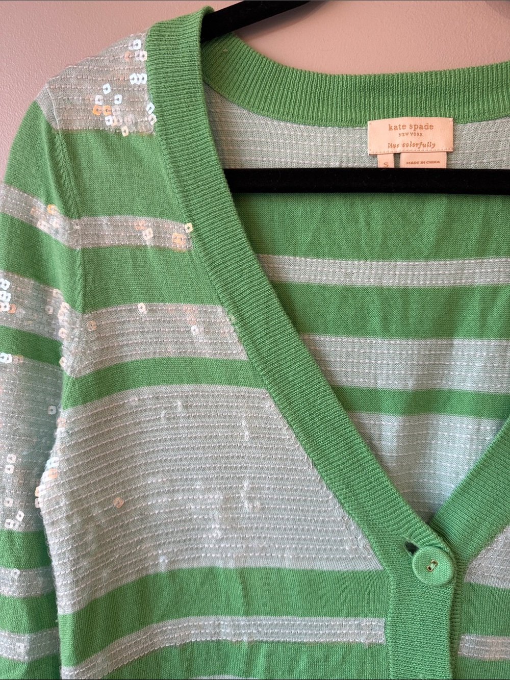 kate spade Green Striped Sequin V-Neck CardiganLive Colorfully RARE small